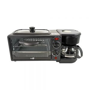 Horno Eléctrico 3 En 1 Plancha Cafetera Freidora Multiuso Negro